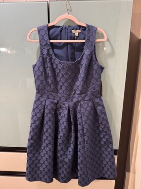 eva mendes for New York & Company Navy Textured Circle Fit & Flare Dress